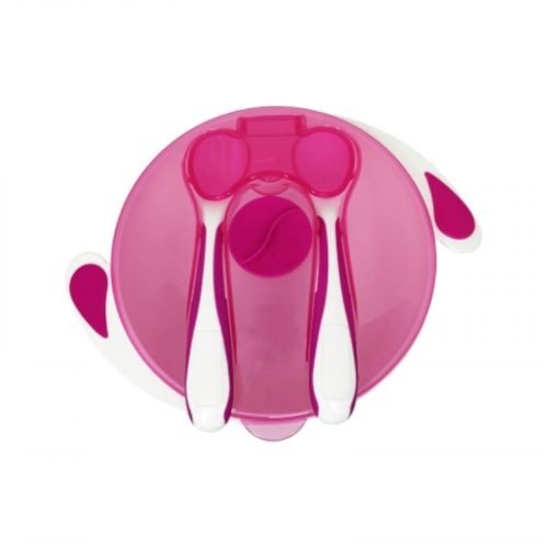 Тарілка на присосці з ложкою та виделкою (МАЛИНОВА)