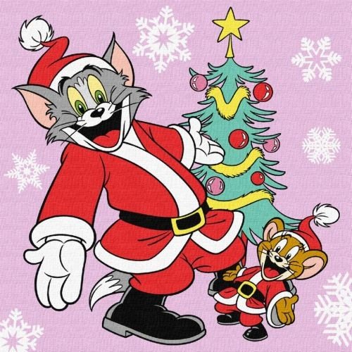 Картина по номерах "Tom and Jerry: біля ялинки" 25х25 см