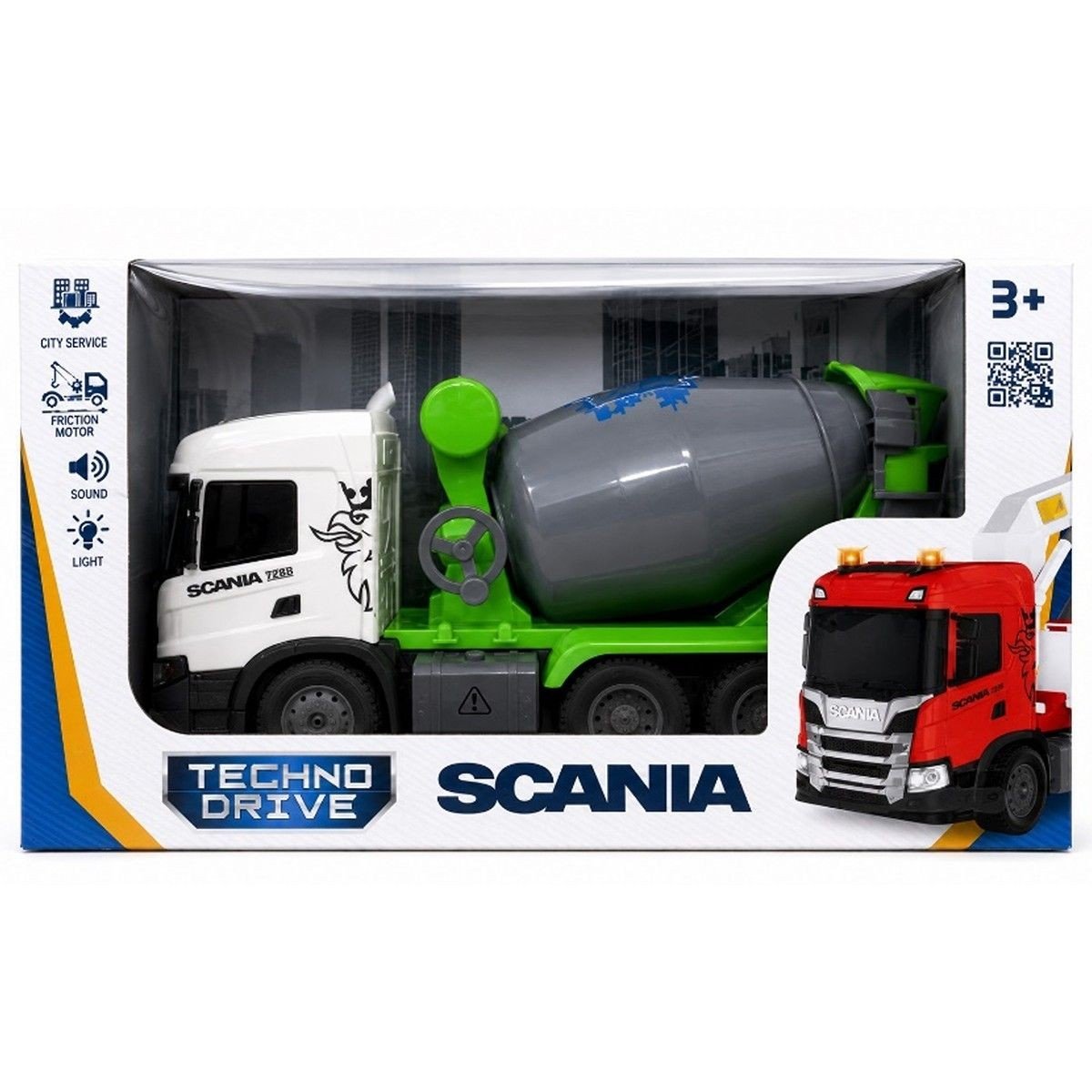 Фото1.Автомодель серії Big Truck – Бетонозмішувач Scania (світло, звук) TechnoDrive (306533)