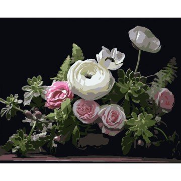 Фото1.Картина за номерами Strateg Ніжний квітковий натюрморт на чорному фоні 40Х50 (AH1261)