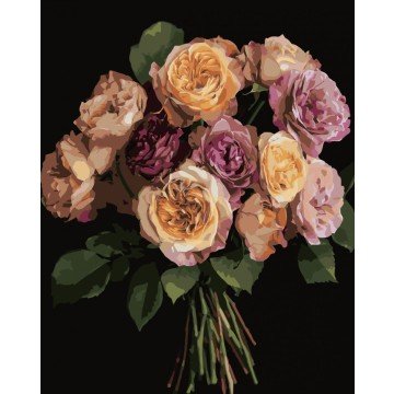 Фото1.Картина за номерами Strateg Помаранчевий букет  на чорному фоні 40Х50 (AH1279)