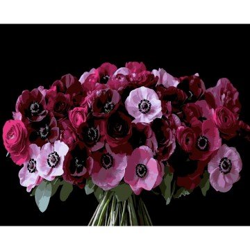 Фото1.Картина за номерами Strateg Червоні анемони на чорному фоні 40Х50 (AH1288)