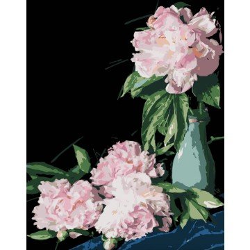 Фото1.Набір для розпису по номерах Рожеві півонії Strateg на чорному фоні розміром 40х50 см (AH1186-18)