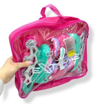 Фото1.Ролики S (30-33) метал.рама, колеса PU 1 світло (РОЖЕВІ)