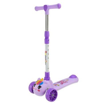 Фото1.Самокат дитячий 3-х коліс  складний, колеса PU муз, батар., світло, звук  (БУЗКОВИЙ)