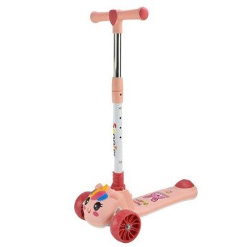 Фото1.Самокат дитячий 3-х коліс  складний, колеса PU муз, батар., світло, звук  (РОЖЕВИЙ)