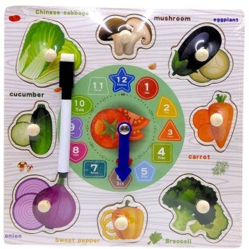 Фото1.Вкладиші дерев’яні (годинник, дошка для малювання, маркер “пиши-стирай”) мікс видів