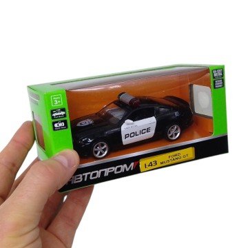 Фото1.Машинка металева Ford Mustang GT Автопром поліція, інерці, двері (чорна)