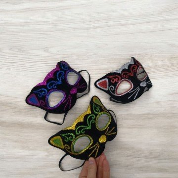 Фото1.Маска карнавальна Кіт з блискітками червона+срібло