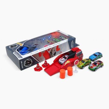 Фото1.Набір металевих модельок з запуском і аксесуарами, 3 машинки (червона)