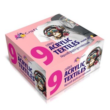 Фото2.Набір акрилових фарб для текстилю (9 кольорів по 20 мл)