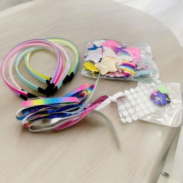 Фото1.Набір для створення прикрас (6 обручів, кольорові стрічки, прикраси)