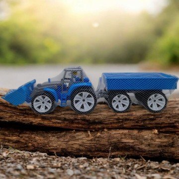 Фото1.Трактор з причепом та ковшем, 70 см (синьо-сірий)