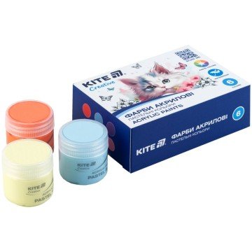 Фото1.Фарби акрилові, 6 пастельних кольорів, 20 мл, Kite Creative