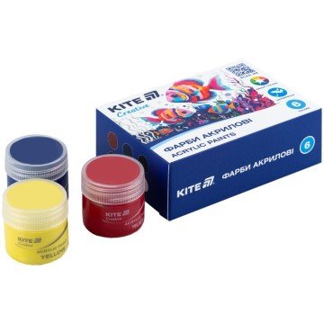 Фото1.Фарби акрилові, 6 кольорів, 20 мл, Kite Creative