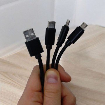 Фото1.Кабель тканинний 3 в 1, MicroUSB, Type-C та Lightning(чорний)