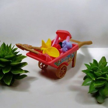 Фото1.Пісочний набір 6 елементів - тачка, млин, лопатка, граблі, 2 формочки (кораловий)