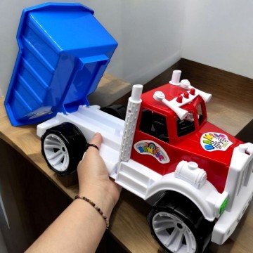 Фото1.Бамсік самоскид (Червона кабіна синій кузов)