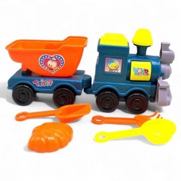 Фото1.Потяг з пісочним набором (лопатка, грабельки, сито, формочка), мікс кольорів