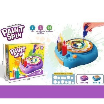 Фото1.Набір для малювання (БЛАКИТНА) електрична машинка, що обертається, 7 кольорів фарб, основи для малюв