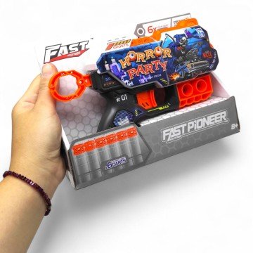 Фото1.Іграшковий пістолет мех. з мʼякими набоями (6 шт.) (Вечірка жахів) (20 х 13.5см)