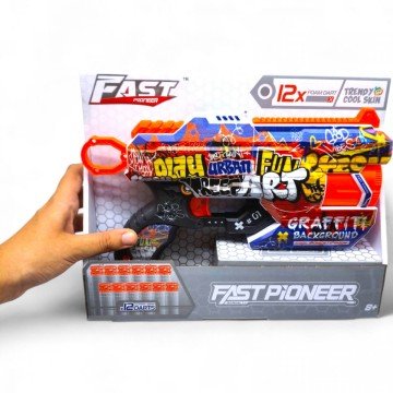 Фото1.Іграшковий пістолет мех. з барабаном та мʼяк. набоями (12 шт.) (Графіті) (28 х 17,4см)