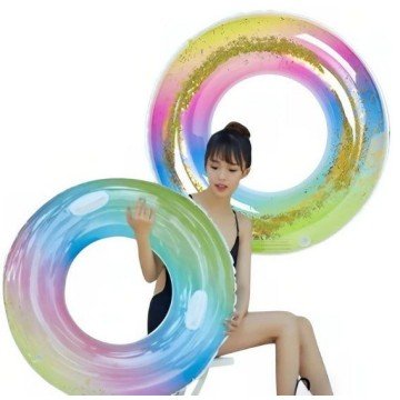 Фото1.Надувне коло для плавання, ПВХ, з ручками, 100 см, з блискітками та райдужним принтом