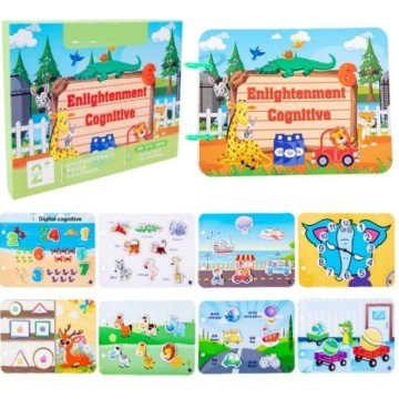 Фото2.Книжка логічна (кілька картонних сторінок, липучки, цифри, годинник, транспорт, форми, тварини, коль