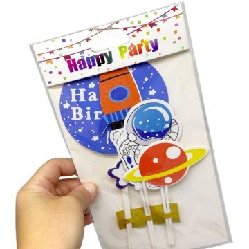 Фото1.Топпер на торт Happy Birthday дитячий - КОСМОС
