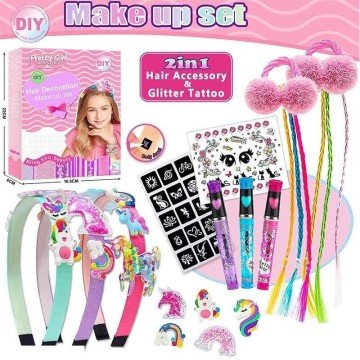 Фото1.Набір прикрас 3 обручі, 3 ручки з блискітками, прядки, резинки, декоративні елементи, двосторонні на