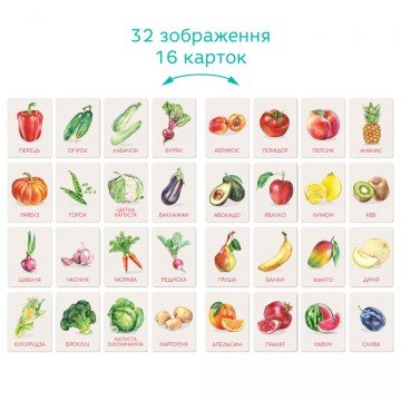 Фото1.Набір навчальних карток Монтесорі «Овочі та фрукти»