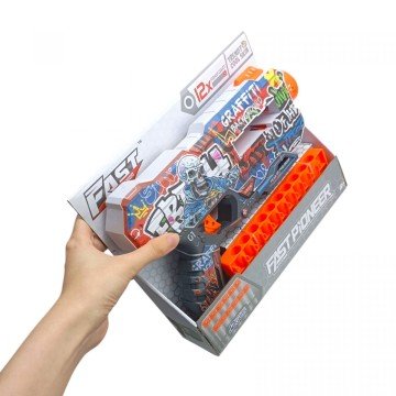 Фото1.Іграшковий пістолет автомат. барабан на батарейках з мʼяк. набоями Графіті (12 шт.) (28х17см)