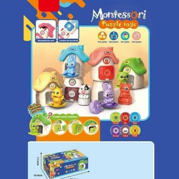 Фото2.Логічна гра Монтессорі, 6 будиночків, розмір 10х7.5х10 см, 6 тваринок, кольори, назви, цифри, написи