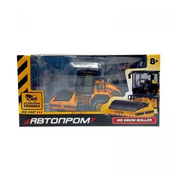 Фото1.Будтехніка мет. АВТОПРОМ Однобарабанний коток,рухливі деталі,у короб. 26,5*13,5*8,5см