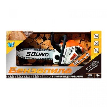 Фото1.Бензопила звук, ланцюг рухається, на батарейках, в коробці