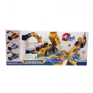 Фото1.Трек 2 металопластикові машинки, спецтехніка, рухливий ківш, звуки, мелодія, підсвічування, в коробц