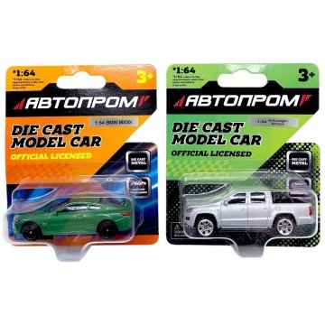 Фото1.Машина металева АВТОПРОМ, 1:64, мікс видів (планшет 10*3,5*12 см)