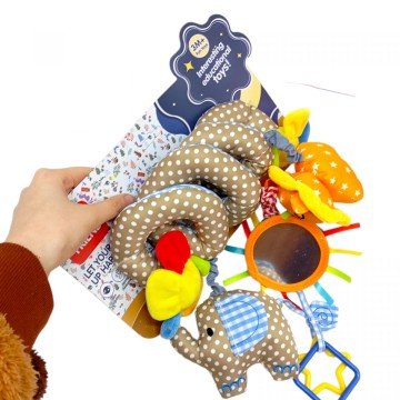 Фото1.Брязкальце тваринки мʼяке спіраль з прорізувачем,люстерком лист.29*18,3 см.