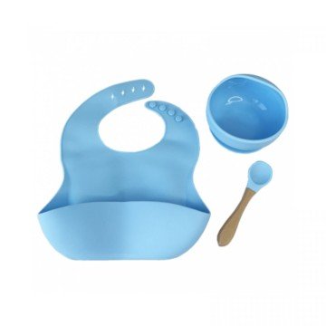 Фото1.Набір силіконова тарілка та слинявчик у коробці (БЛАКИТНИЙ)