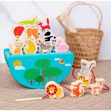 Фото1.Балансир дерев’яний основа, маленькі фігурки тваринок, шнурівка, в коробці