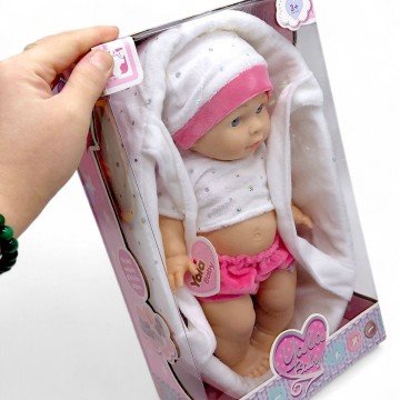 Фото1.Пупс (висота 30 см, гумовий, кокон з ручками, знімний одяг, в коробці)