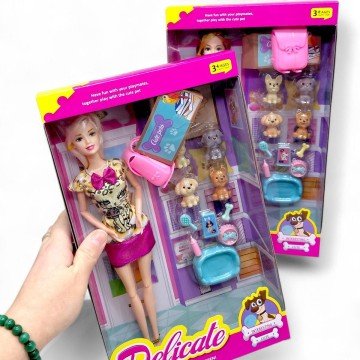 Фото1.Лялька ВИД 1 (висота 30 см, суглоби на шарнірах, 4 фігурки улюбленців, аксесуари для них, зйомне взу