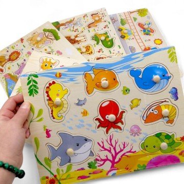 Фото1.Вкладиші деревʼяні з ручками, 30х22.5 см (МОРСЬКІ ТВАРИНИ)