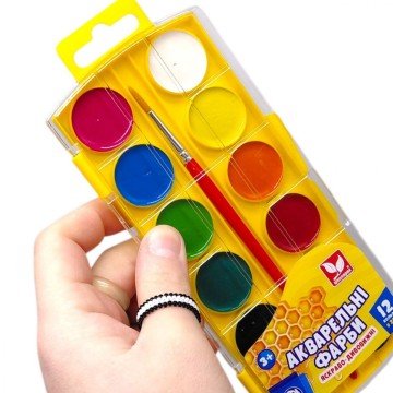 Фото1.Фарби акварельні медові 12 кольорів