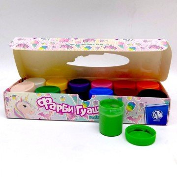 Фото1.Фарби гуашеві Unicorn 12 кольорів по 20 мл