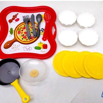 Фото1.Набір посуду столовий Піца на підносі (ЖОВТИЙ)