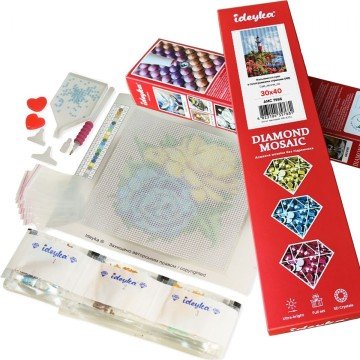 Фото1.Алмазна мозаїка без підрамника - Собака у квітах 30х40см