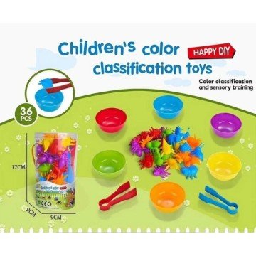 Фото1.Логічна гра, сортер, 36 елементів, 6 тарілочок, 2 пари щипців
