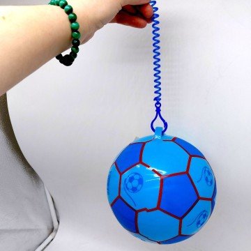 Фото1.М'яч гумовий, діаметр 17 см, карабін з пружинкою, СИНІЙ