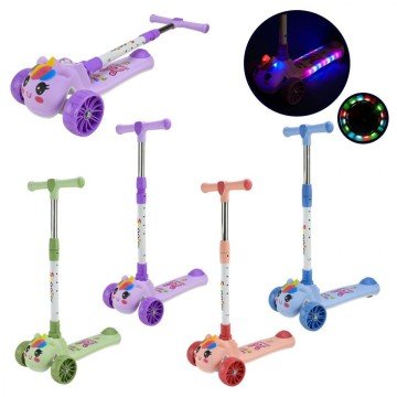 Фото3.Самокат дитячий 3-х коліс  складний, колеса PU муз, батар., світло, звук  (БЛАКИТНИЙ)
